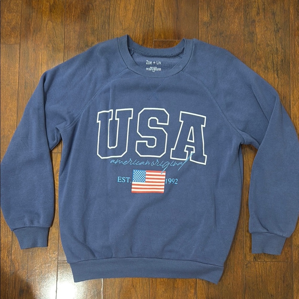 Zoe + Liv Navy USA Graphic Crewneck Sweater